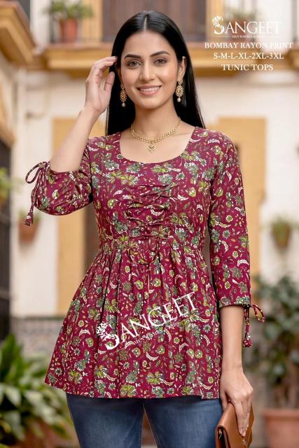 Sangeet bombay rayon print short top kurtis online wholesaler